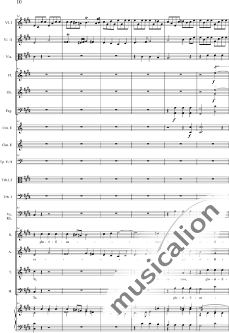 Drobisch, Carl Ludwig: Messe in E: Gloria - Solo>Sop/Alt/Ten/Bass+Chor>SATB+Posaune 2+[Fl2+Ob2+Klar2+Fg2]+[Pos+Hn2]+Pk+Org+[Vl2+Vla+Vc+Kb]:10