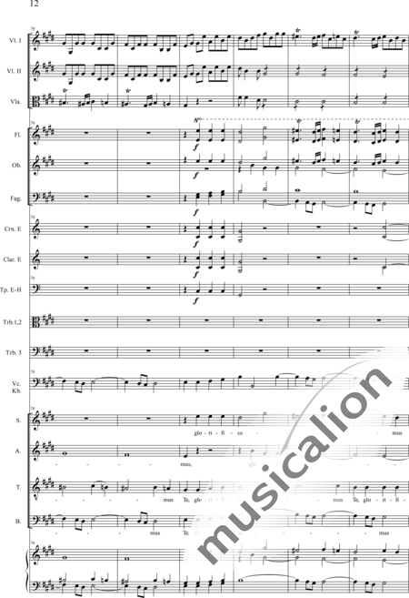 Drobisch, Carl Ludwig: Messe in E: Gloria - Solo>Sop/Alt/Ten/Bass+Chor>SATB+Posaune 2+[Fl2+Ob2+Klar2+Fg2]+[Pos+Hn2]+Pk+Org+[Vl2+Vla+Vc+Kb]:12