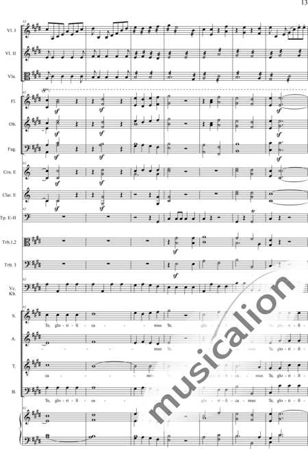 Drobisch, Carl Ludwig: Messe in E: Gloria - Solo>Sop/Alt/Ten/Bass+Chor>SATB+Posaune 2+[Fl2+Ob2+Klar2+Fg2]+[Pos+Hn2]+Pk+Org+[Vl2+Vla+Vc+Kb]:13