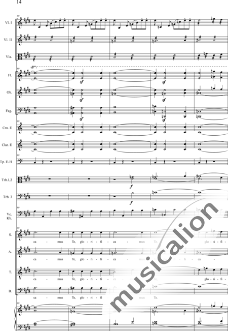 Drobisch, Carl Ludwig: Messe in E: Gloria - Solo>Sop/Alt/Ten/Bass+Chor>SATB+Posaune 2+[Fl2+Ob2+Klar2+Fg2]+[Pos+Hn2]+Pk+Org+[Vl2+Vla+Vc+Kb]:14