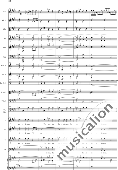 Drobisch, Carl Ludwig: Messe in E: Gloria - Solo>Sop/Alt/Ten/Bass+Chor>SATB+Posaune 2+[Fl2+Ob2+Klar2+Fg2]+[Pos+Hn2]+Pk+Org+[Vl2+Vla+Vc+Kb]:34