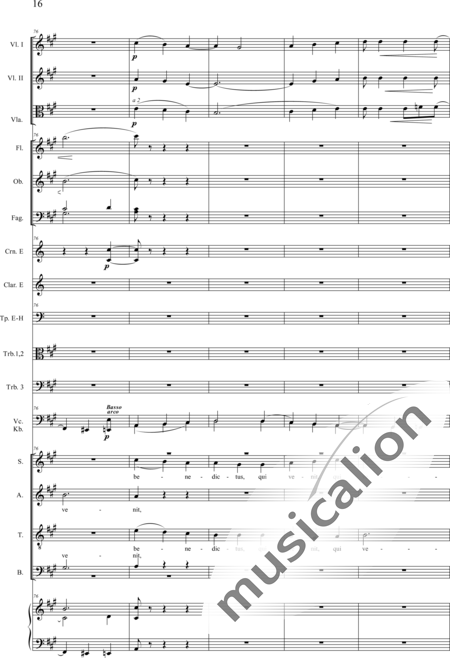 Drobisch, Carl Ludwig: Messe in E: Benedictus - Chor>SATB+[Fl2+Ob2+Klar2+Fg2]+[Hn2+Pos3]+Pk+Org+[Vl2+Vla+Vc+Kb]:16