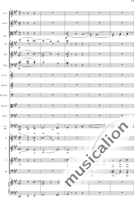 Drobisch, Carl Ludwig: Messe in E: Benedictus - Chor>SATB+[Fl2+Ob2+Klar2+Fg2]+[Hn2+Pos3]+Pk+Org+[Vl2+Vla+Vc+Kb]:17