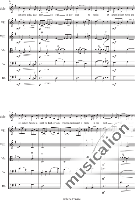 Cornelius, Peter: Weihnachtslieder 1. Christbaum - Solo>Bass+[Vl2+Vla+Vc+Kb]:4