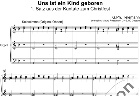Telemann, Georg Philipp: Uns ist ein Kind geboren, 1. Satz - Orgel>mPed:0