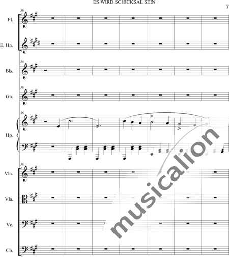 Dominguez Arcos, Alicia: Es wird Schicksal sein - Violín+Viola+Violoncello+Contrabajo+Flauta+Corno inglés+Arpa+Guirarra+|otro instrumento:7