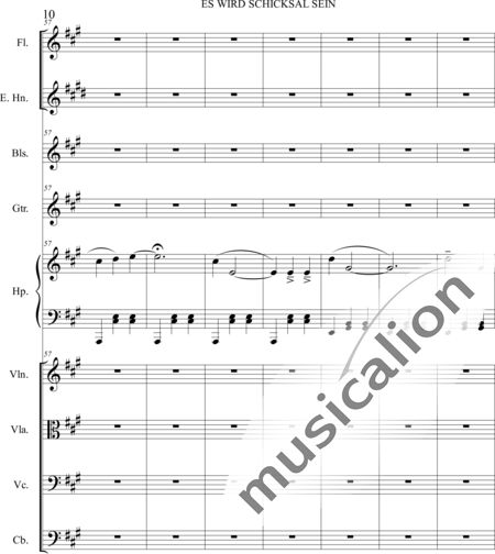 Dominguez Arcos, Alicia: Es wird Schicksal sein - Violín+Viola+Violoncello+Contrabajo+Flauta+Corno inglés+Arpa+Guirarra+|otro instrumento:10