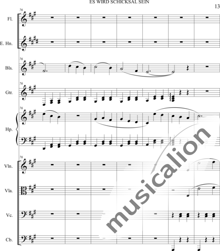 Dominguez Arcos, Alicia: Es wird Schicksal sein - Violín+Viola+Violoncello+Contrabajo+Flauta+Corno inglés+Arpa+Guirarra+|otro instrumento:13