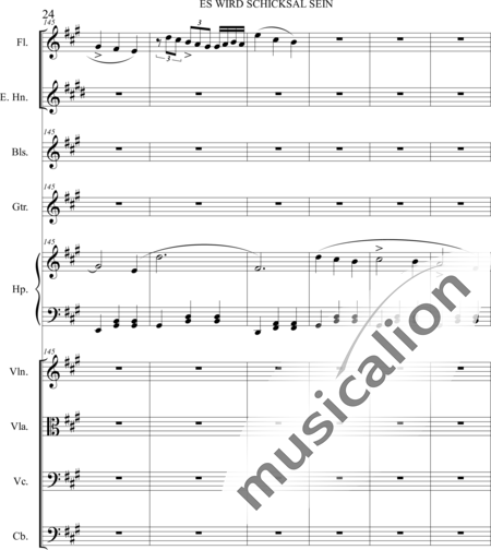 Dominguez Arcos, Alicia: Es wird Schicksal sein - Violín+Viola+Violoncello+Contrabajo+Flauta+Corno inglés+Arpa+Guirarra+|otro instrumento:24