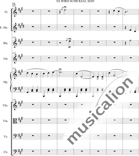 Dominguez Arcos, Alicia: Es wird Schicksal sein - Violín+Viola+Violoncello+Contrabajo+Flauta+Corno inglés+Arpa+Guirarra+|otro instrumento:26