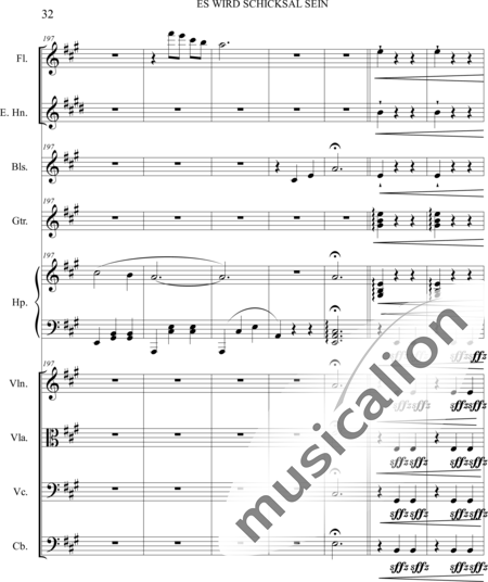 Dominguez Arcos, Alicia: Es wird Schicksal sein - Violín+Viola+Violoncello+Contrabajo+Flauta+Corno inglés+Arpa+Guirarra+|otro instrumento:32
