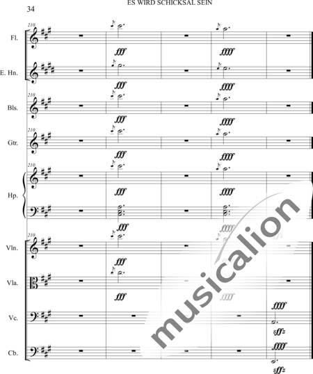 Dominguez Arcos, Alicia: Es wird Schicksal sein - Violín+Viola+Violoncello+Contrabajo+Flauta+Corno inglés+Arpa+Guirarra+|otro instrumento:34