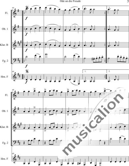 Beethoven, Ludwig van: Ode an die Freude - Flöte C+[ObC+KlarB+FgC]+HnF:5