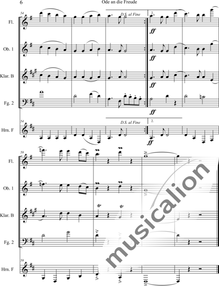 Beethoven, Ludwig van: Ode an die Freude - Flöte C+[ObC+KlarB+FgC]+HnF:6