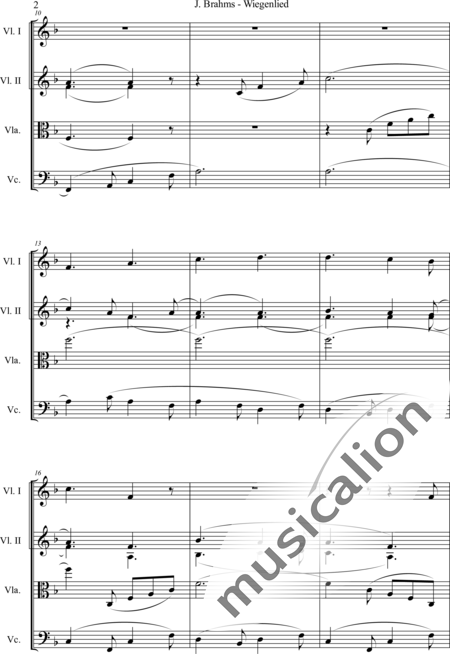 Brahms, Johannes: Wiegenlied - Violine 2+Viola+Violoncello:2