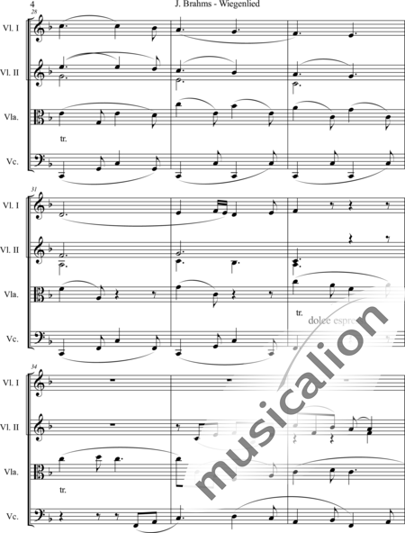 Brahms, Johannes: Wiegenlied - Violine 2+Viola+Violoncello:4