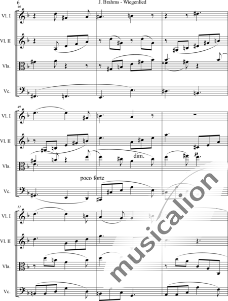 Brahms, Johannes: Wiegenlied - Violine 2+Viola+Violoncello:6