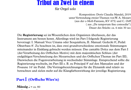 Mandel, Doris Claudia: Carl Orff Competition 2019 Tribut an Zwei in einem für Orgel solo [Carl Orff Com - Órgano>cPed:0