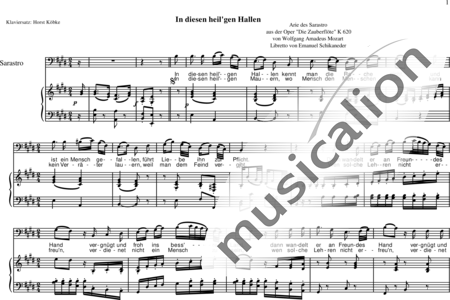 Mozart, Wolfgang Amadeus: In diesen heil´gen Hallen (Sarastro Aria, piano/vocal score) - Solo>bass+Piano:0