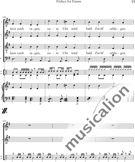 Arning, Eberhard: Fridays for Future - Choir>SATB+Perc+[Pf+Ky]:19