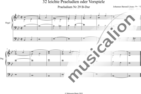 Litzau, Johannes Barend: Präludium Nr. 29 B-Dur (Prelude No. 29 B-major) - Organ>wped:0