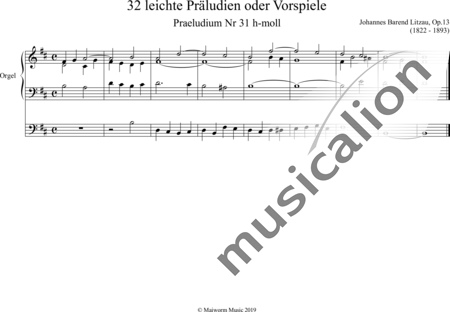 Litzau, Johannes Barend: Präludium Nr. 31 h-moll (Prelude No. 31 B-minor) - Órgano>cPed:0