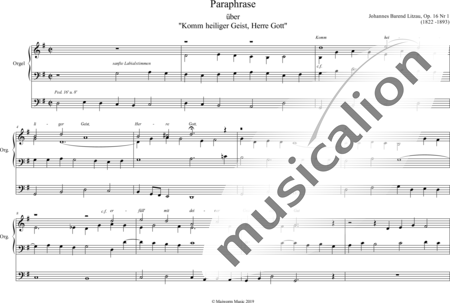 Litzau, Johannes Barend: Paraphase über "Komm Heiliger Geist, Herre Gott" - Orgel>mPed:0