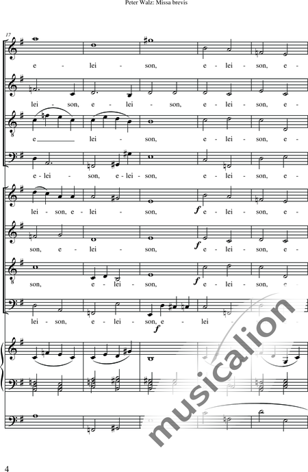 Walz, Peter: Missa brevis - Solo>Sop/Alt/Ten/Bass+Chor>SATB+OrgmP:6