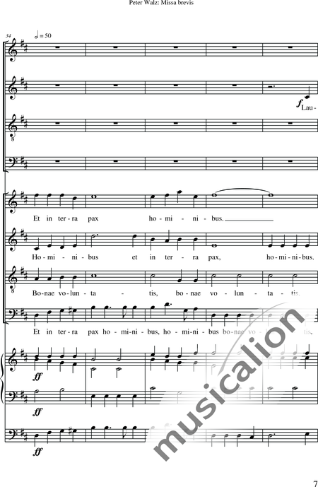 Walz, Peter: Missa brevis - Solo>Sop/Alt/Ten/Bass+Chor>SATB+OrgmP:9