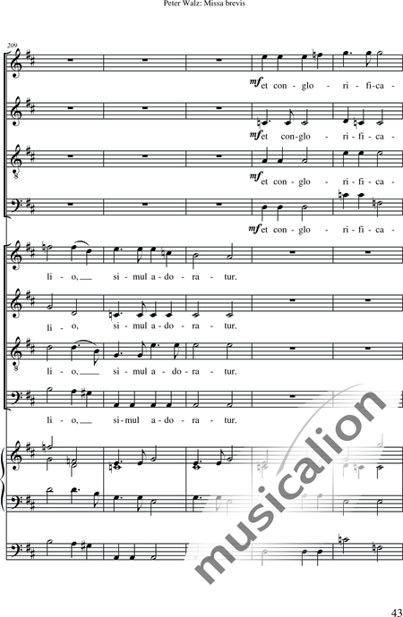 Walz, Peter: Missa brevis - Solo>Sop/Alt/Ten/Bass+Chor>SATB+OrgmP:45