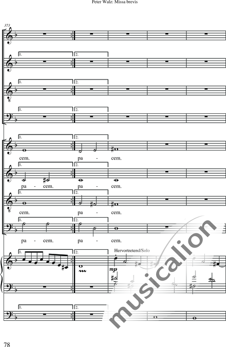 Walz, Peter: Missa brevis - Solo>Sop/Alt/Ten/Bass+Chor>SATB+OrgmP:80
