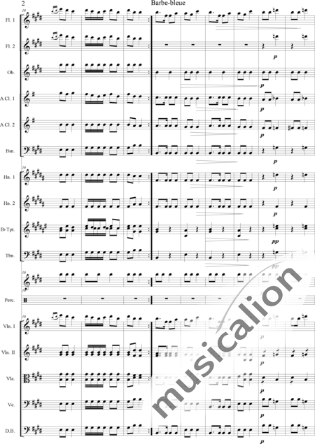 Offenbach, Jacques
: Barbe-bleue - Violín 2+Viola+Violoncello+Contrabajo+Flauta 2+Oboe+Clarinete  2+Fagot+Percusión 4+Trombón+Corno  2+Trompeta  2:2
