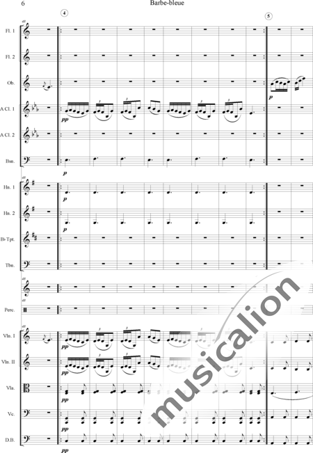 Offenbach, Jacques
: Barbe-bleue - Violín 2+Viola+Violoncello+Contrabajo+Flauta 2+Oboe+Clarinete  2+Fagot+Percusión 4+Trombón+Corno  2+Trompeta  2:6
