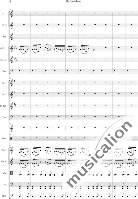 Offenbach, Jacques
: Barbe-bleue - Violín 2+Viola+Violoncello+Contrabajo+Flauta 2+Oboe+Clarinete  2+Fagot+Percusión 4+Trombón+Corno  2+Trompeta  2:8