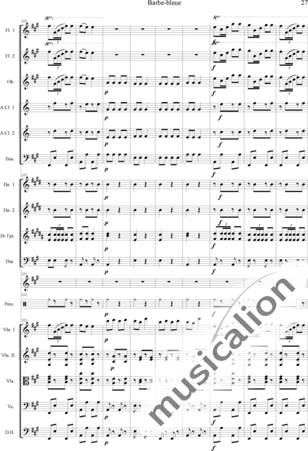 Offenbach, Jacques
: Barbe-bleue - Violín 2+Viola+Violoncello+Contrabajo+Flauta 2+Oboe+Clarinete  2+Fagot+Percusión 4+Trombón+Corno  2+Trompeta  2:27