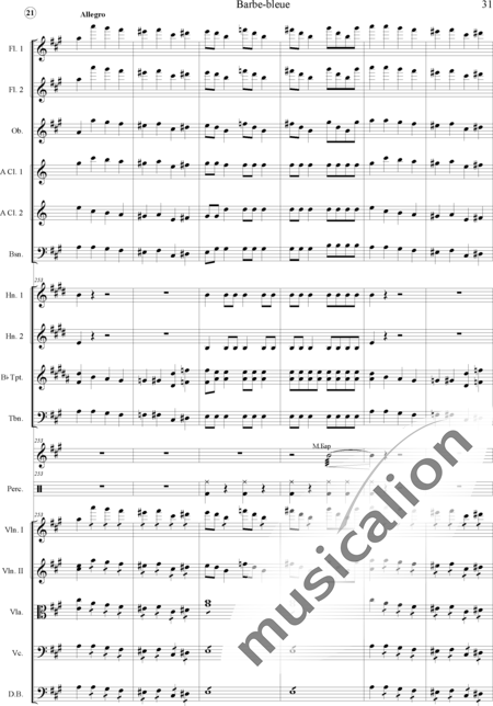 Offenbach, Jacques
: Barbe-bleue - Violín 2+Viola+Violoncello+Contrabajo+Flauta 2+Oboe+Clarinete  2+Fagot+Percusión 4+Trombón+Corno  2+Trompeta  2:31