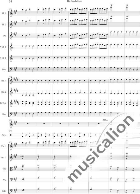 Offenbach, Jacques
: Barbe-bleue - Violín 2+Viola+Violoncello+Contrabajo+Flauta 2+Oboe+Clarinete  2+Fagot+Percusión 4+Trombón+Corno  2+Trompeta  2:34