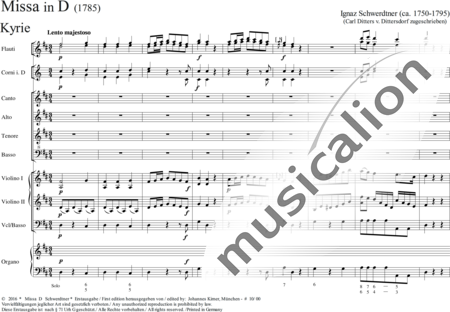 Schwerdtner, Ignaz: Missa in D - Solo>Sop/Alt/Ten/Bass+Chor>SATB+Fl2+Hn2:4