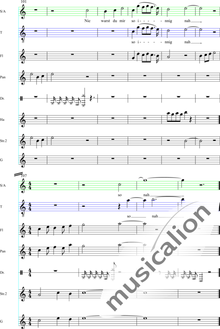 von Dehn, Gunda: Nie warst du mir so innig nah - Chor>SAT+Fl2+Pos+Px+Hf+|aI+Vl+Sy:16