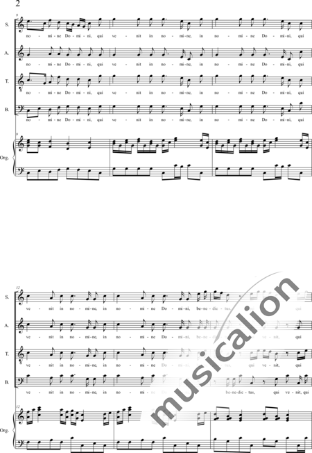 Fischer, Matthäus: Missa I-organ score, 5th movement: Benedictus (Mass) - Solo>sop+Coro>SATB+Órgano:2