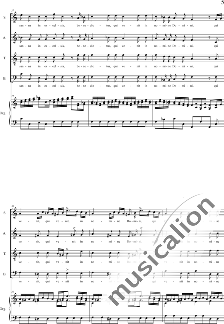 Fischer, Matthäus: Missa I-organ score, 5th movement: Benedictus (Mass) - Solo>sop+Coro>SATB+Órgano:5