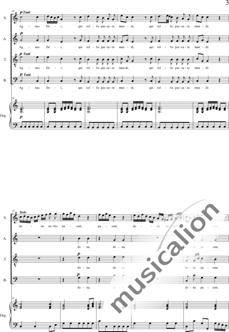Fischer, Matthäus: Missa I-organ score, 6th movement: Agnus Dei (Mass) - Solo>sop/alto/bajo+Coro>SATB+Órgano:3