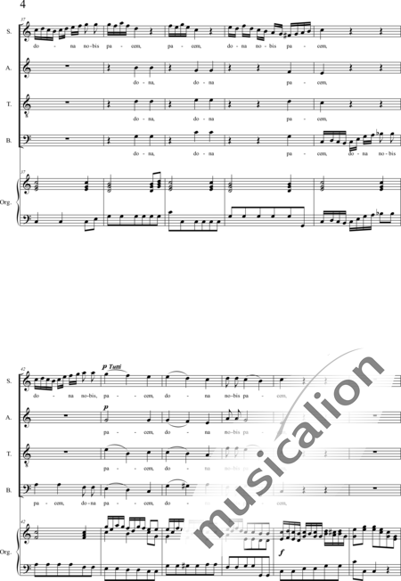 Fischer, Matthäus: Missa I-organ score, 6th movement: Agnus Dei (Mass) - Solo>sop/alto/bajo+Coro>SATB+Órgano:4