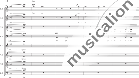 Schäfer, Martina: Requiem a capella, 3rd movement: Graduale (requiem aeternam) - Solo>sop/alt2/ten/bass+Choir>SATB/SATB:13