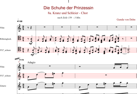 von Dehn, Gunda: Kranz und Schleier auf dem Haar trägt die Braut am Traualtar - Chor>SATB+Git+Bfl+Kb+GS+Ky:0