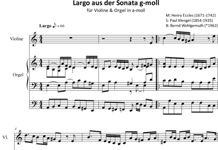 Eccles, Henry: Sonata in g-moll: Largo - Violine+Orgel>mPed:0