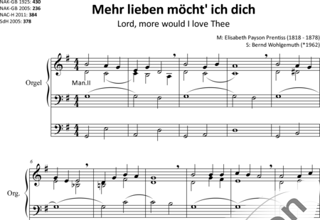 Prentiss, Elisabeth Payson: Mehr lieben möcht' ich dich (1) - Orgel>mPed:0
