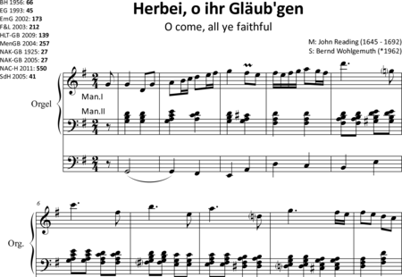 Reading, John (II): Herbei, o ihr Gläub'gen / Nun freut euch, ihr Christen - Adeste fideles (1) - Orgel>mPed:0