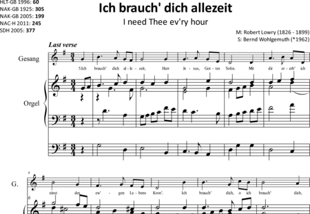 Lowry, Robert: Ich brauch' dich allezeit (2) - Solo>X+Orgel>mPed:0
