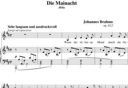 Brahms, Johannes: Die Mainacht (Wann der silberne Mond durch die Gesträuche blinkt) - Solo>ten+Piano:0